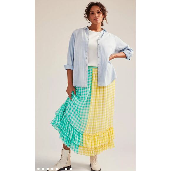 Eva Franco Lynsey Gingham Maxi Skirt Yellow Motif Size XS - Picture 5 of 12